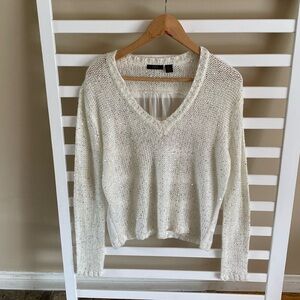 RDI Cream V Neck Sheer Back Light Sweater Size Medium